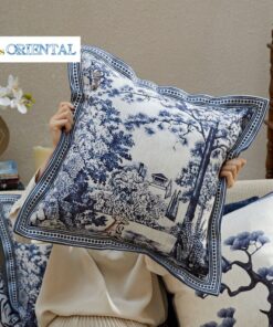 French Blue Forest Throw Pillow Cover Elevate Your Home Decor with Artful Elegance