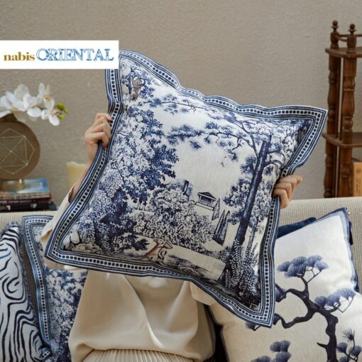 French Blue Forest Throw Pillow Cover Elevate Your Home Decor with Artful Elegance