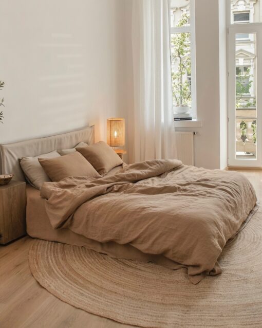 Luxurious Latte Linen Bedding Set King/Queen Duvet Cover with Pillowcases