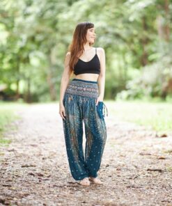 Smocked Waist Boho Pants Hippie Bohemian Style Trousers for Yoga, Aladdin, and Thai Wear