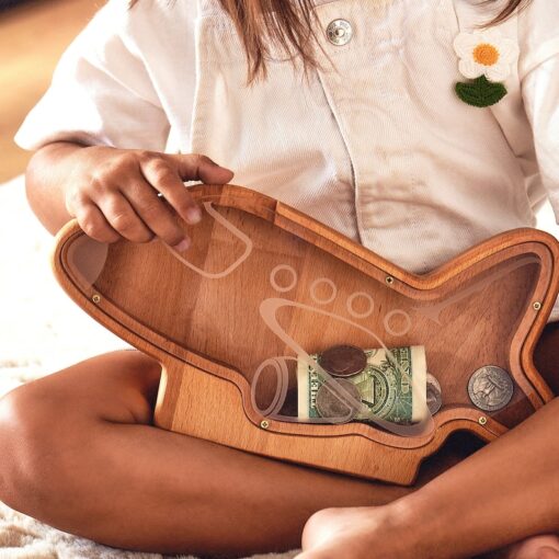 Handcrafted Wooden Plane Piggy Bank A Unique and Personalized Gift for Special Occasions