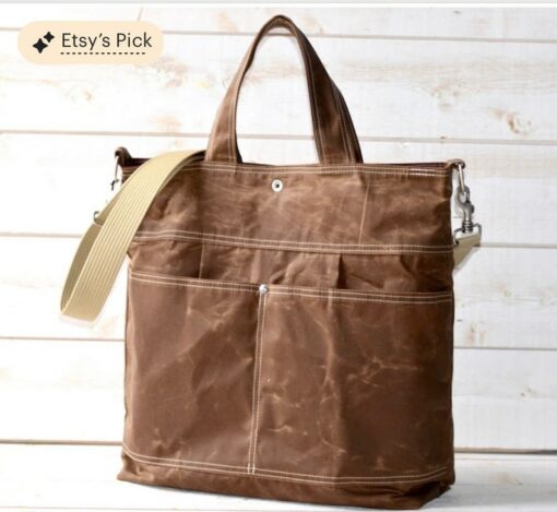 Versatile Waxed Canvas Tote Laptop, Weekender, or Vegan Messenger Bag by IKABAGS