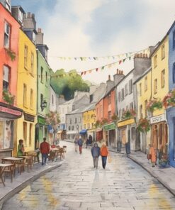 Enchanting Galway Cityscape Watercolor Art Print of Quay Street, Ireland