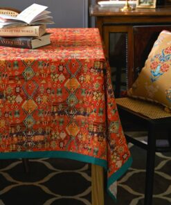 Rustic Charm Orange Red Boho Linen Tablecloth for Festive Gatherings