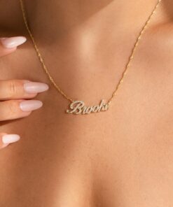 Pave Script Name Necklace Personalized Diamond Twist Chain for Her (NM132F109)
