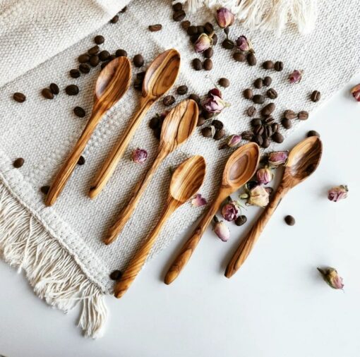 Exquisite Olive Wood Spoons Handcrafted 5.5" Non-Toxic Utensils for Coffee, Tea, and Sugar