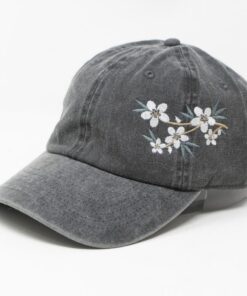 Embroidered Floral Baseball Cap Summery Washed Cotton Hat with Holiday Hues