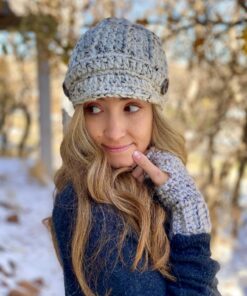 Cozy and Chic Crocheted Newsboy Hat for Women with Buttons and Brim