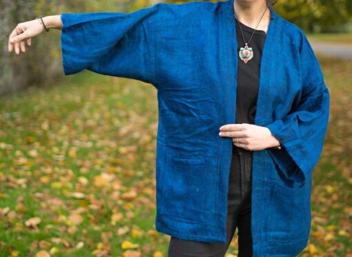 COBALT BLUE Yak Wool Kimono Embrace Warmth and Style in a Unisex Hippie Boho Robe from Nepal