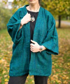 Pristine Pine Green Yak Wool Kimono Embrace Warmth and Style in a Cozy Winter Haori