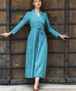 Elegant Linen Wrap Dress Versatile Maxi with Pockets, Plus and Petite Sizes