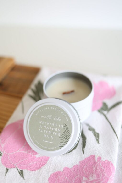 Immerse Yourself in Nature's Embrace Walking In A Garden After The Rain Candle Tin