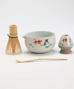Hand-Painted Fish Ceramic Matcha Bowl with Bamboo Whisk and Chasen Holder Elevate Your Matcha Ritual