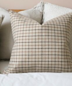 Country Beige Gridded Throw Pillow