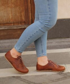 Handmade Earthing Oxford Grounding Wider All Leather Shoes with Copper Rivets in Crazy Brown