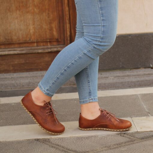 Handmade Earthing Oxford Grounding Wider All Leather Shoes with Copper Rivets in Crazy Brown