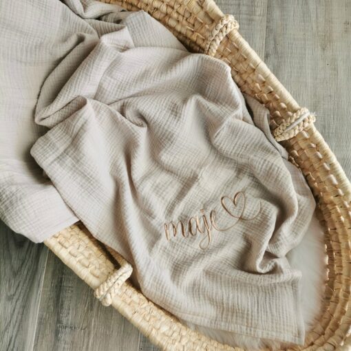 Personalized Muslin Baby Blanket Organic Cotton, Birth Blanket, Summer Blanket, Cuddly Gift