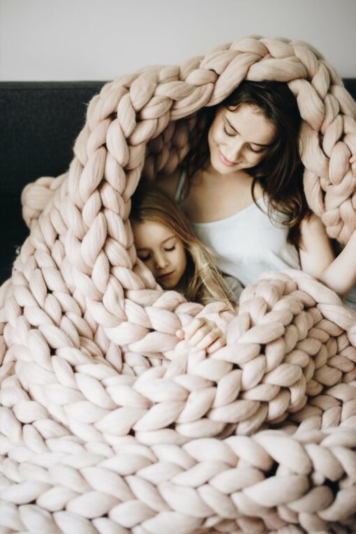 Organic Merino Wool Chunky Knit Blanket Luxurious Warmth, Anti-Allergic Comfort