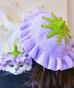 Enchanting Eggplant Elegance Matching Crochet Hat Set for You and Your Furry Friend