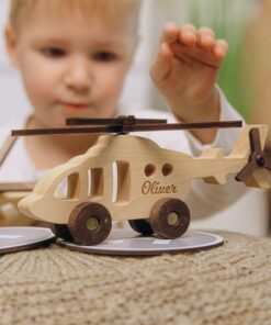 Personalized Wooden Toy Helicopter with Helipads A Unique Keepsake for Baby Boys and Toddlers