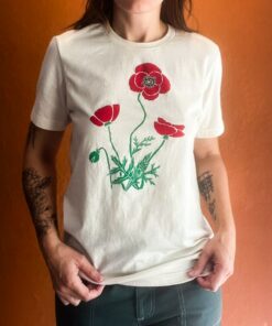Poppy Flower T-Shirt Handcrafted Wildflower Art, Screen Printed for Nature Lovers