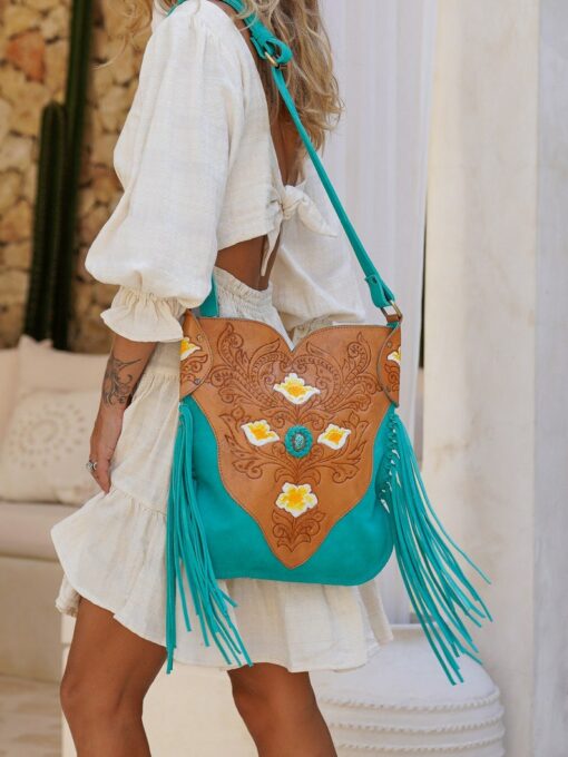 Turquoise Fringe Purse Bohemian Western Festival Bag for a Touch of Southwest Style