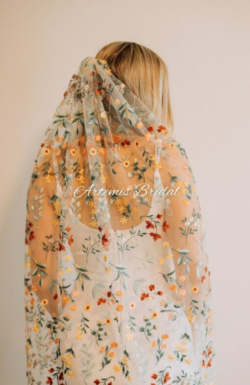Ella Embroidered Veil of Enchanting Blooms, Adorning Your Bridal Vision