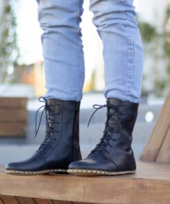 Barefoot Black Leather Boots Grounding Copper Rivets for Earthing