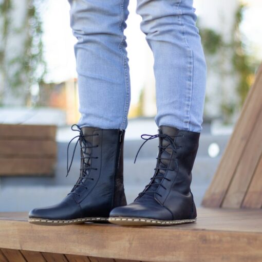 Barefoot Black Leather Boots Grounding Copper Rivets for Earthing