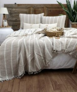 Cozy Haven Striped Gauze Cotton Blanket for Boho Chic Bedding and Sofa Decor