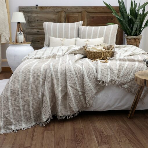 Cozy Haven Striped Gauze Cotton Blanket for Boho Chic Bedding and Sofa Decor