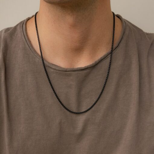 CaitlynMinimalist Men's Black Rolo Chain Necklace Timeless Everyday Jewelry for Him