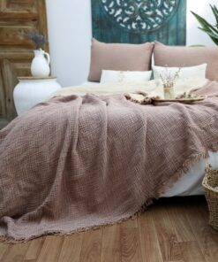 Organic Muslin Bed Cover OEKO-TEX Certified, Breathable & Cozy Throw Blanket for Queen/King Beds