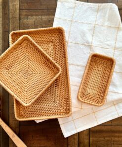 Rattan Woven Trays Versatile Baskets for Serving, Storage, and Montessori Play