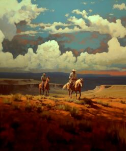 The Riders VXXI Original Oil Artwork, Cowboy Western Painting, Digital Art Print, Poster, Gothic Home Decor
