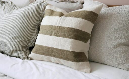 Striped Elegance India Olive Cushion in Two Sizes for Cozy Comfort
