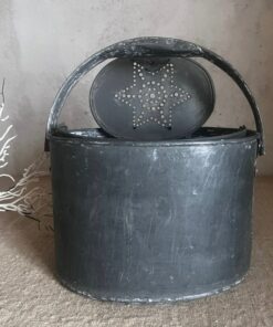 Antique French Zinc Fishing Pail Bucket with Star Pattern