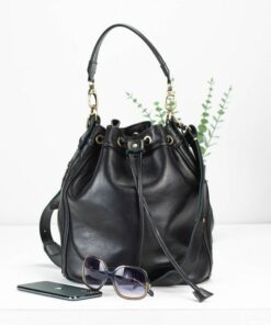 Danae The Ultimate Black Leather Drawstring Bucket Bag for Women