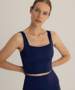 Elevate Your Workouts Sustainable Dark Blue Fitness Bra for Yoga, Training, and Beyond