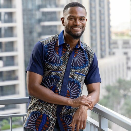 Embrace Cultural Vibrance Zedi's Navy Men's African Print Cotton Ankara Shirt
