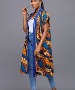 Vibrant Ankara Kimono Embrace African Elegance in Orange and Blue