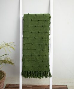 Deep Green Handwoven Cotton Throw Blanket Embrace Nature's Cozy Embrace
