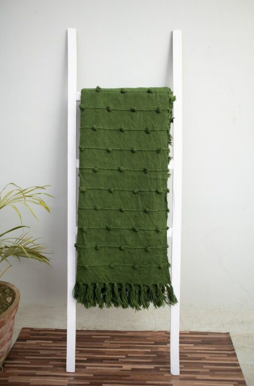 Deep Green Handwoven Cotton Throw Blanket Embrace Nature's Cozy Embrace