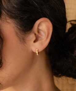 Moonstone Huggie Hoop Earrings Minimalist Gemstone Stacking Earrings for Boho Style