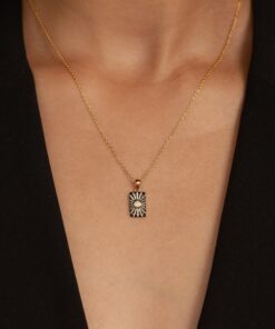 Pave Sun Tag Necklace Celestial Charm with Diamond Stones, a Minimalist Statement Piece for Her (NR184)