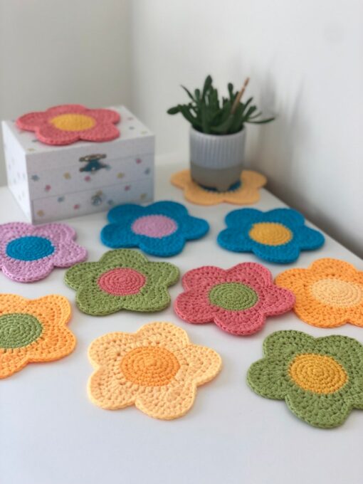 Handmade Daisy Crocheted Coasters Brighten Your Home with 100% Cotton Charm