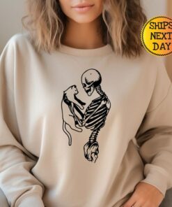 Spooky and Purrfect Skeleton and Cat Hoodie for Cat Lovers