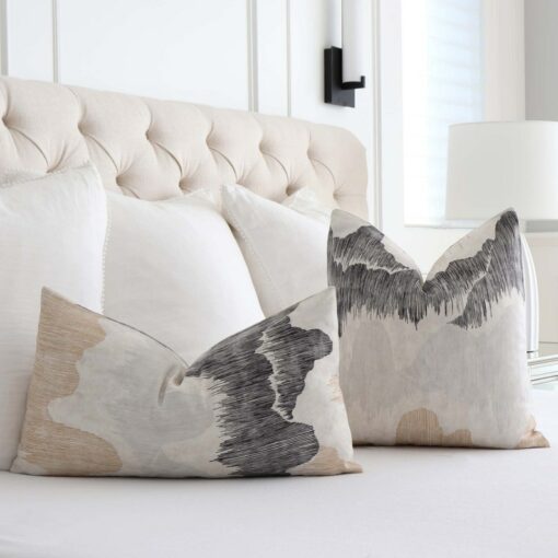Cascadia Basalt Charcoal and Neutral Designer Accent Pillow, Handmade Modern Pillowcase with Zippered Cushion Sham for Chic Home Decor