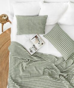 Forest Green Gingham Linen Pillowcase Farmhouse Charm for a Cozy Night's Sleep