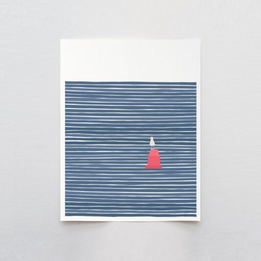 Seagull on a Red Buoy Art Print by Jorey Hurley - Signed and Printed - Unframed or Framed (230611)